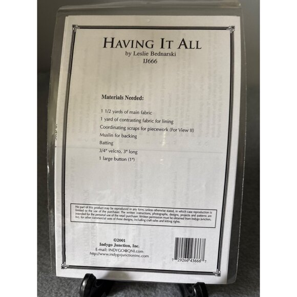 "Having It All" Sewing Pattern by Indygo Junction Leslie Bednarski IJ666 for Bac - Picture 2 of 4
